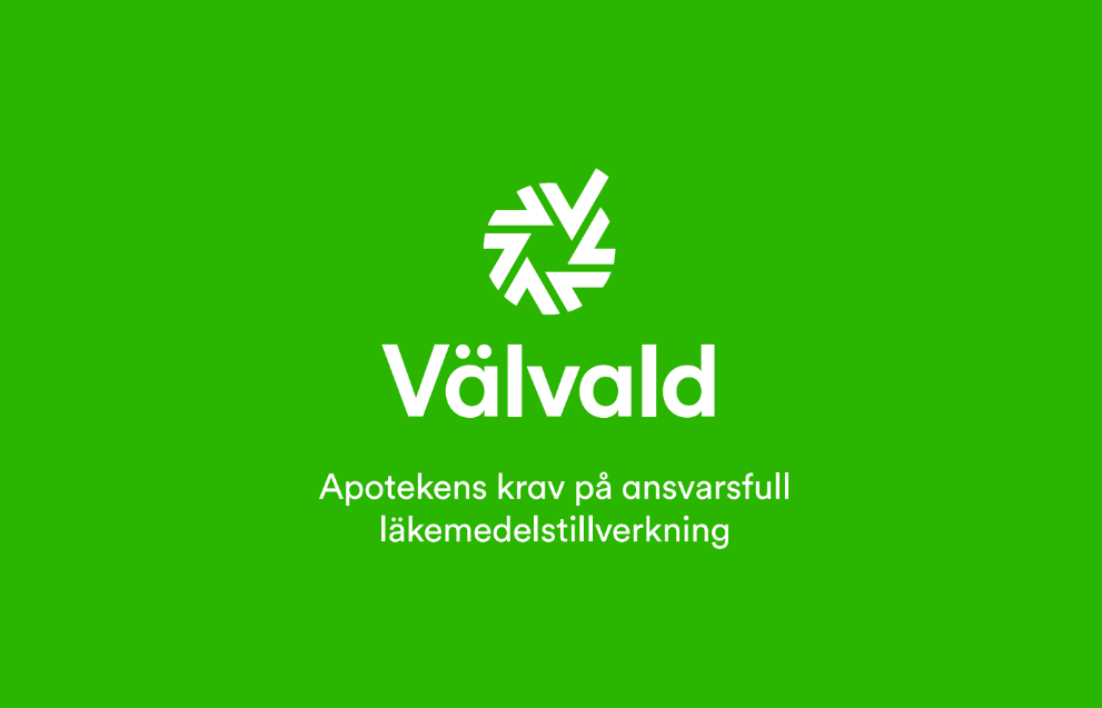 Symbol för Välvald - Apotekens krav på ansvarsfull läkemedelstillverkning.