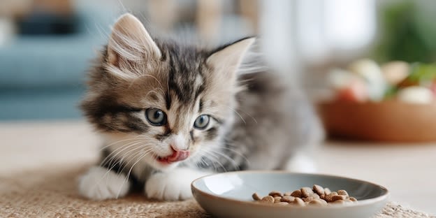 Kattunge äter mat. Bilden är delvis skapad med AI.